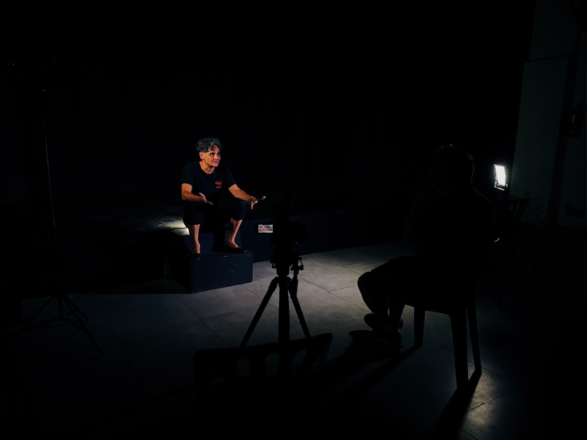 Dramatic studio lighting during production